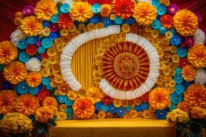 une coloré mexicain mariage décoration avec papier fleurs. généré par ai photo