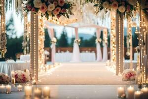 une mariage la cérémonie avec bougies et fleurs. généré par ai photo