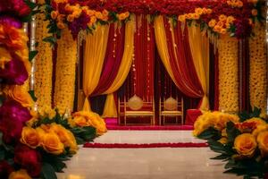 Indien mariage la cérémonie décor. généré par ai photo