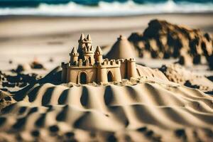 le sable Château sur le plage. généré par ai photo