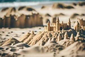 le sable châteaux sur le plage. généré par ai photo