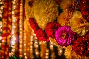 une coloré arrangement de fleurs dans une chambre. généré par ai photo