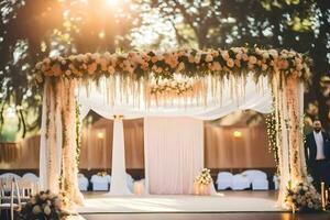 mariage la cérémonie dans le jardin. généré par ai photo