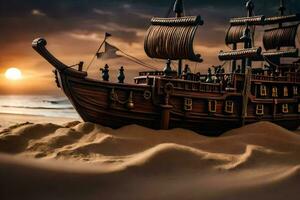 une modèle de une pirate navire sur le plage. généré par ai photo