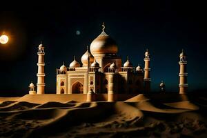 le taj mahal dans le désert à nuit. généré par ai photo