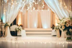 une mariage la cérémonie avec blanc et or décorations. généré par ai photo