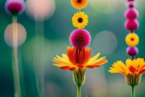 coloré fleurs sont pendaison de une chaîne. généré par ai photo