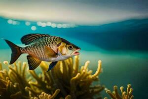 une poisson nager dans le océan avec corail. généré par ai photo