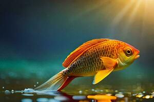 poisson rouge nager dans le l'eau. généré par ai photo