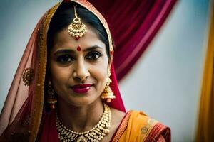 une magnifique Indien la mariée dans traditionnel tenue. généré par ai photo