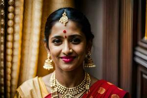 une magnifique Indien la mariée dans traditionnel tenue. généré par ai photo