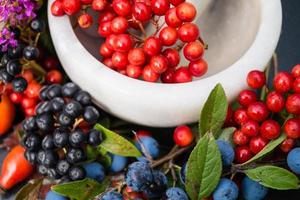 médecine alternative avec des herbes pharmaceutiques fruits et baies photo