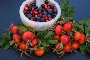médecine alternative avec des herbes pharmaceutiques fruits et baies photo