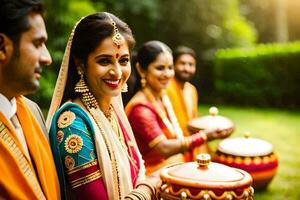 Indien mariage dans le ville. généré par ai photo