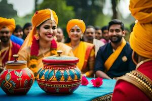 Indien mariage cérémonie. généré par ai photo