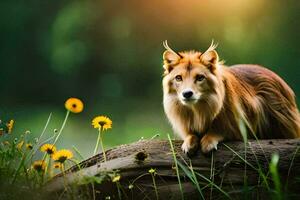 une chien séance sur une Journal dans le herbe. généré par ai photo