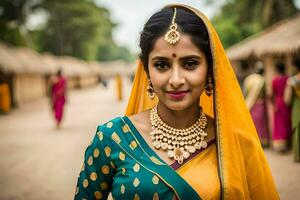 une magnifique Indien femme dans traditionnel vêtements. généré par ai photo