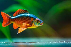 une poisson avec brillant couleurs nager dans le l'eau. généré par ai photo