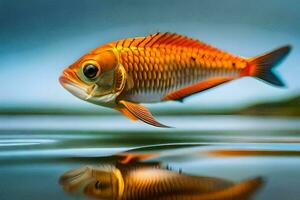 une poisson est réfléchi dans le l'eau. généré par ai photo