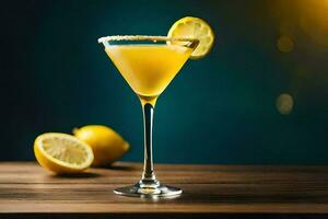 une cocktail avec citron et une tranche de citron. généré par ai photo