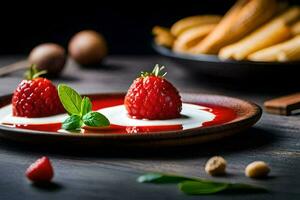 le meilleur fraise desserts dans le monde. généré par ai photo