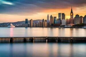 le ville horizon à le coucher du soleil dans hong. généré par ai photo