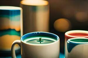 coloré café des tasses et une bougie. généré par ai photo