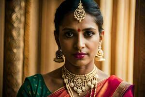 une magnifique Indien la mariée dans traditionnel tenue. généré par ai photo