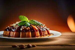 une assiette de nourriture avec une tranche de Pomme et une tranche de cannelle. généré par ai photo