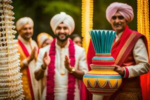 le mariage de la personne et la personne à le ritz Carlton, Delhi. généré par ai photo