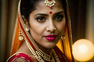 une magnifique Indien la mariée dans traditionnel tenue. généré par ai photo