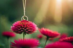 une Collier pendaison de une rose fleur. généré par ai photo