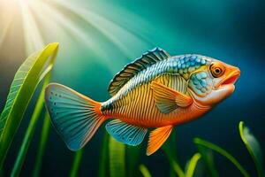 poisson dans le herbe. généré par ai photo