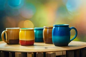 coloré des tasses sur une en bois tableau. généré par ai photo