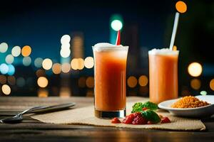 deux des lunettes de jus avec des fraises et glace. généré par ai photo