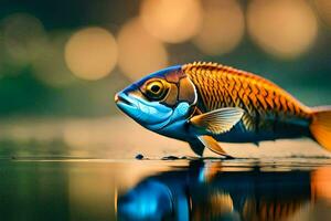 une poisson est permanent sur le l'eau avec une réflexion. généré par ai photo