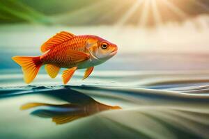 poisson rouge, le soleil, eau, réflexion, poisson, le soleil, HD fond d'écran. généré par ai photo