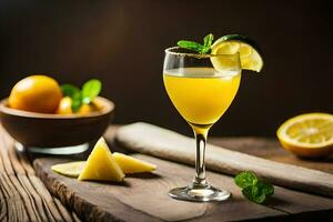 une verre de limonade avec tranches de citron et menthe. généré par ai photo