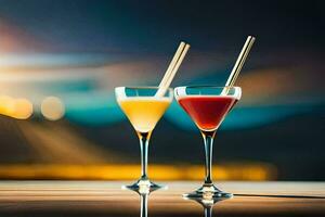 deux des cocktails avec pailles sur une tableau. généré par ai photo
