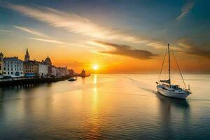 le coucher du soleil plus de le ville de Leyde, le Pays-Bas. généré par ai photo