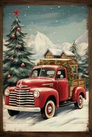 rustique en bois signe avec joyeux Noël et rouge un camion illustration photo