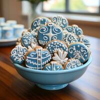 nautique thème avec bleu et blanc décor, ancre, et voilier biscuits photo