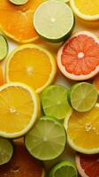 brillant citron vert et Orange tranches sur blanc ai généré photo