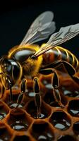 numérique abeille sur hexagonal cellules ai généré photo