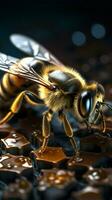 électronique abeille sur nid d'abeille Contexte ai généré photo