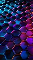 hexagone la grille avec futuriste bleu et violet pente verticale mobile fond d'écran ai généré photo