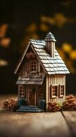 miniature maison plus de une en bois Contexte verticale mobile fond d'écran ai généré photo