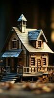 miniature maison plus de une en bois Contexte verticale mobile fond d'écran ai généré photo