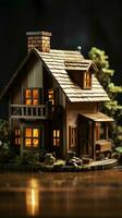miniature maison plus de une en bois Contexte verticale mobile fond d'écran ai généré photo