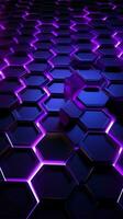 néon violet hexagones sur abstrait foncé Contexte verticale mobile fond d'écran ai généré photo